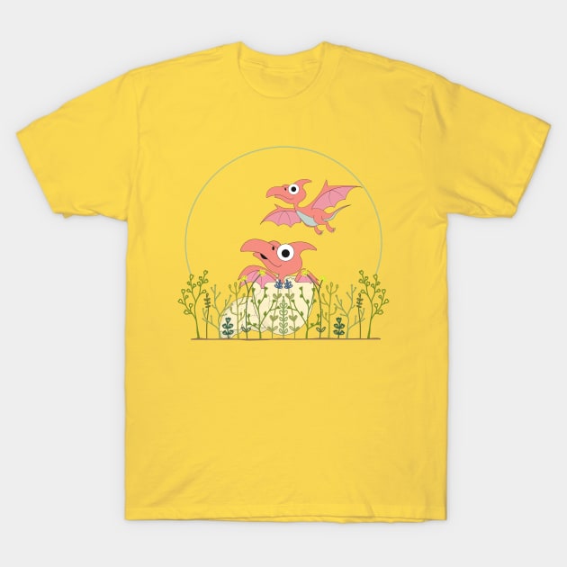 Hatching Flying Dinosaur and Mum T-Shirt by Miozoto_Design